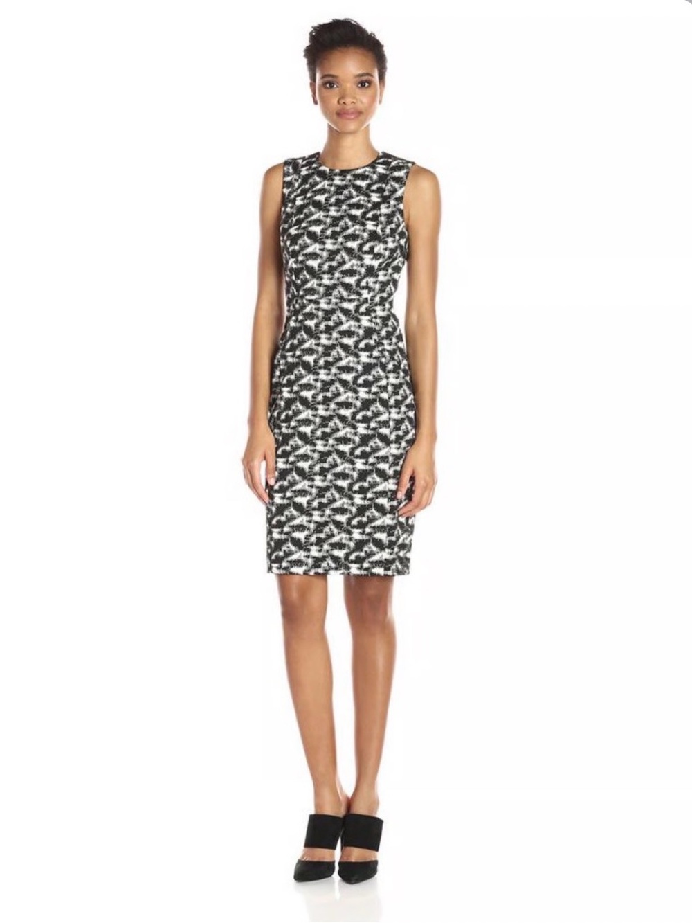 Calvin Klein Black and White Printed Sheath Dress, Size 8